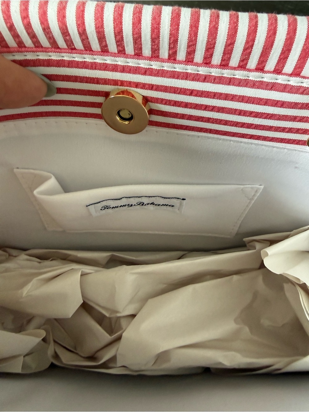 TOMMY BAHAMA Red Striped Tote with Bamboo Handles, NWTs - Picture 6 of 9